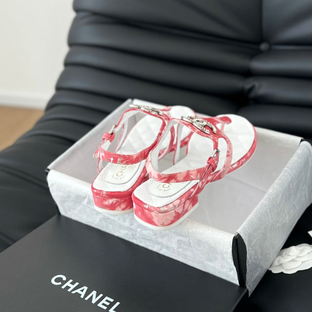 CHANEL Double C Classic One-Strap Sandals White Pink Lambskin