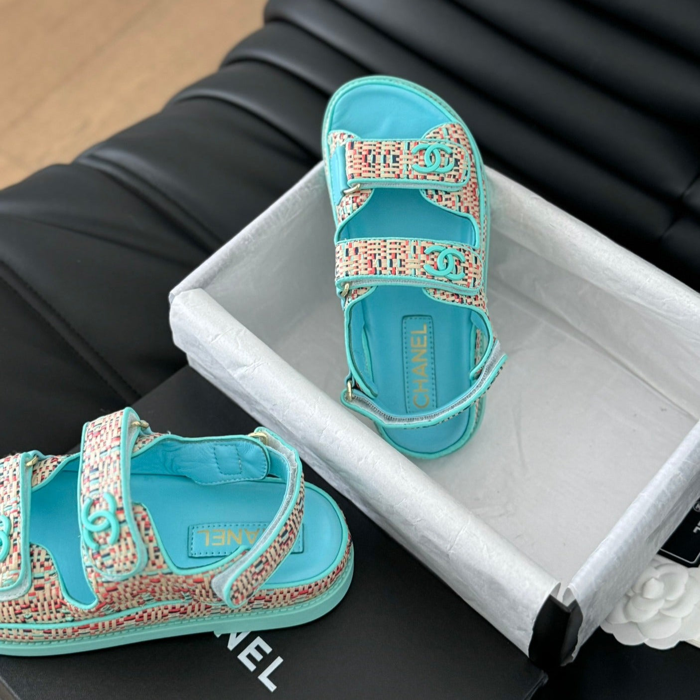 CHANEL Dad Sandals Sheepskin  Azure Blue