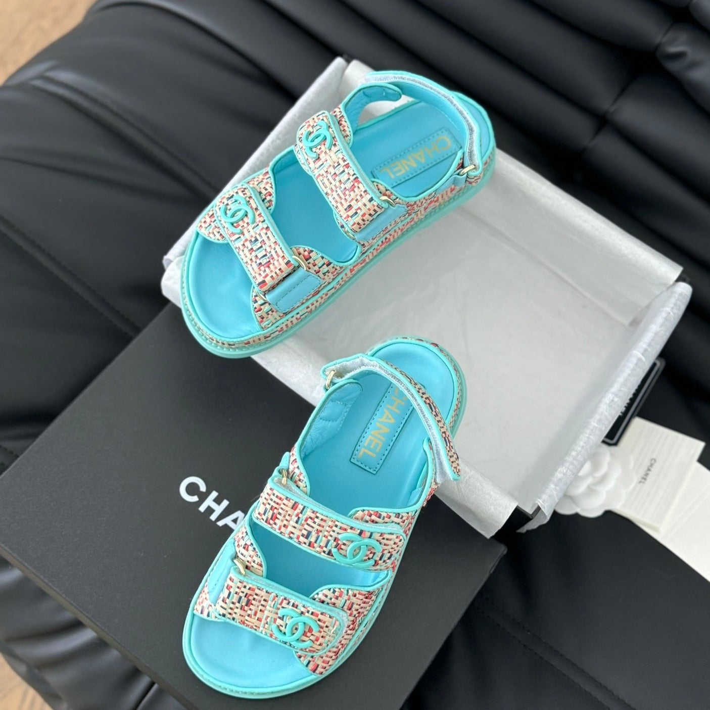 CHANEL Dad Sandals Sheepskin  Azure Blue