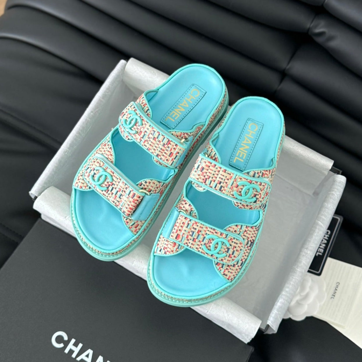 CHANEL Mule Sandals Sheepskin  Azure Blue