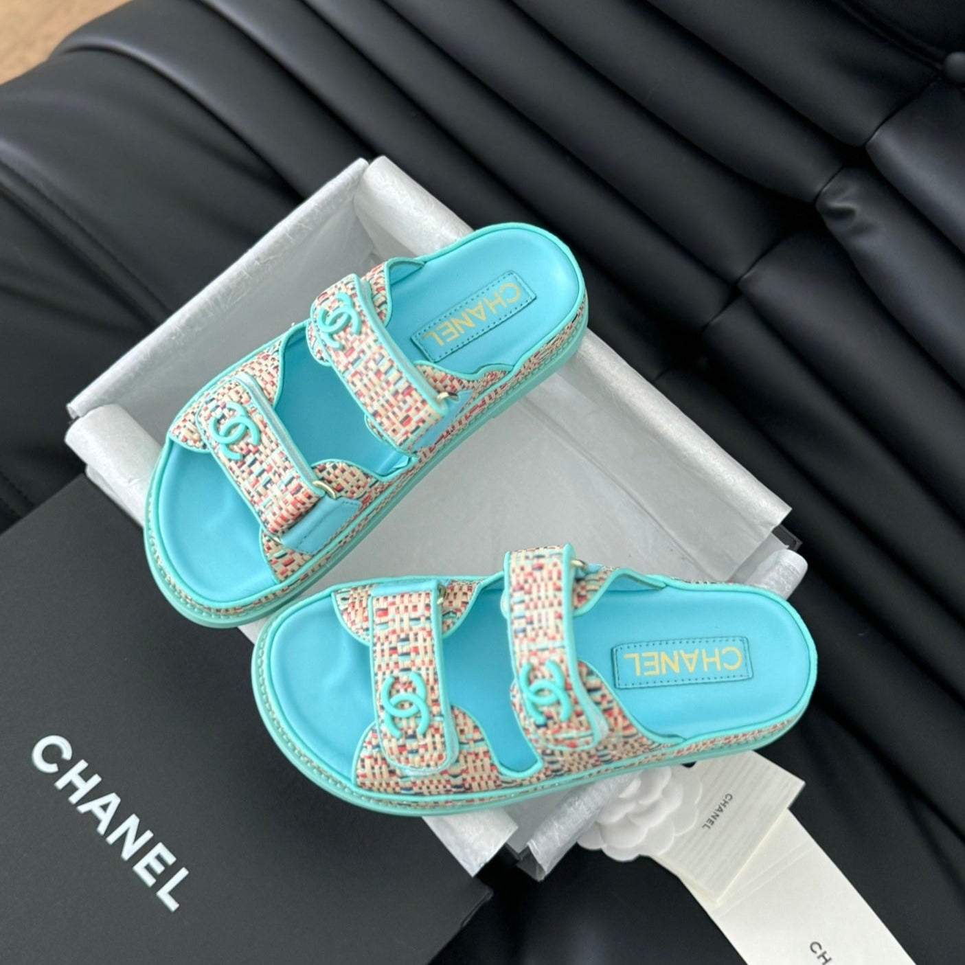 CHANEL Mule Sandals Sheepskin  Azure Blue
