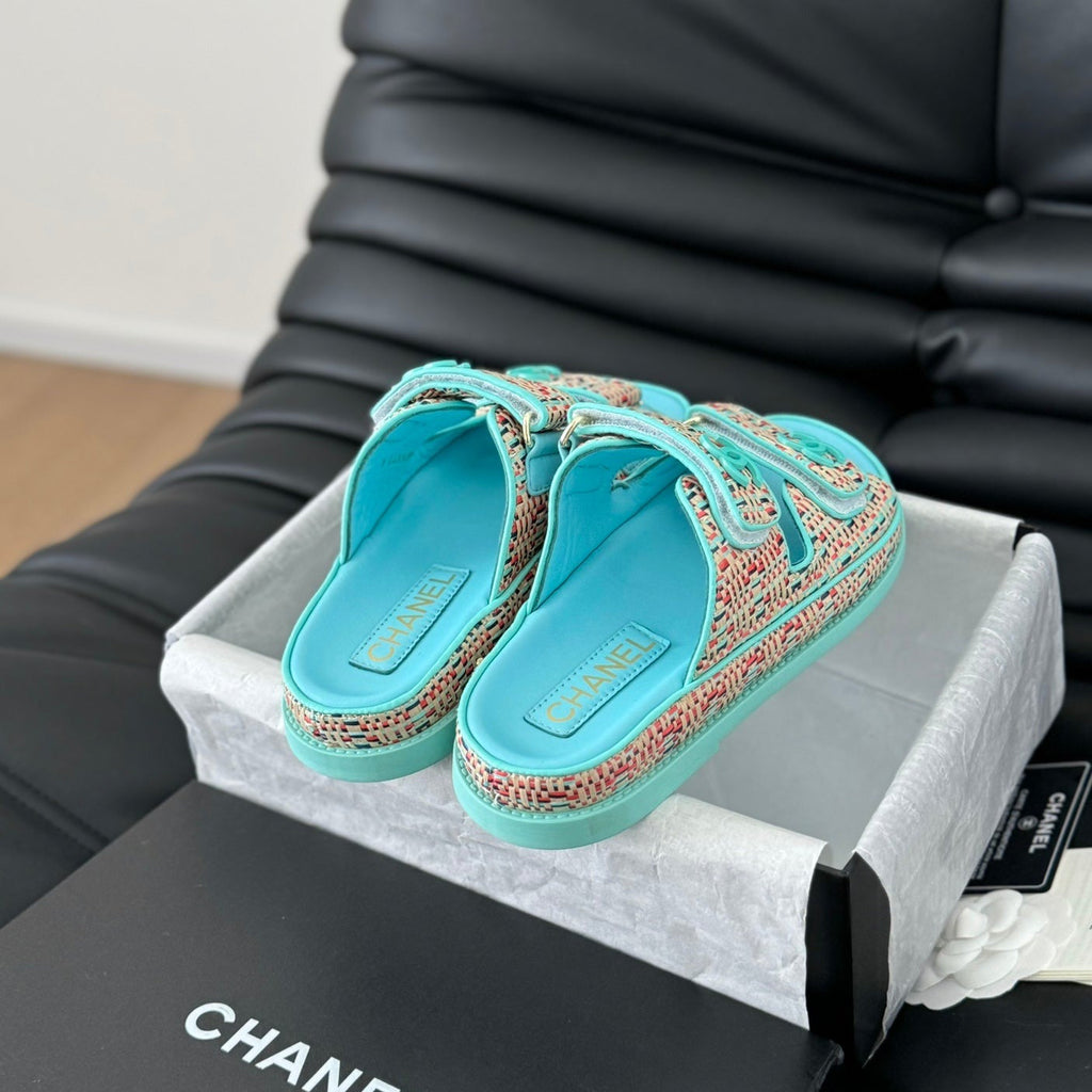 CHANEL Mule Sandals Sheepskin  Azure Blue
