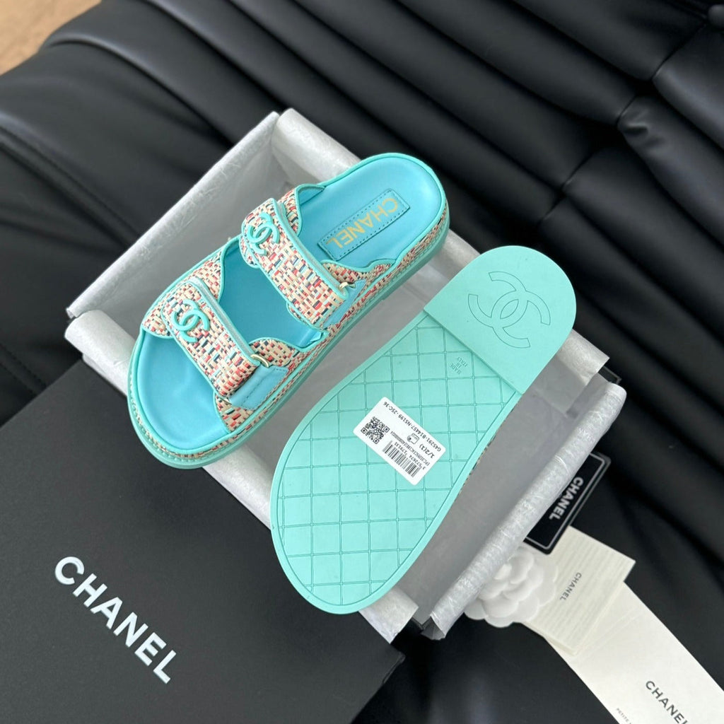 CHANEL Mule Sandals Sheepskin  Azure Blue