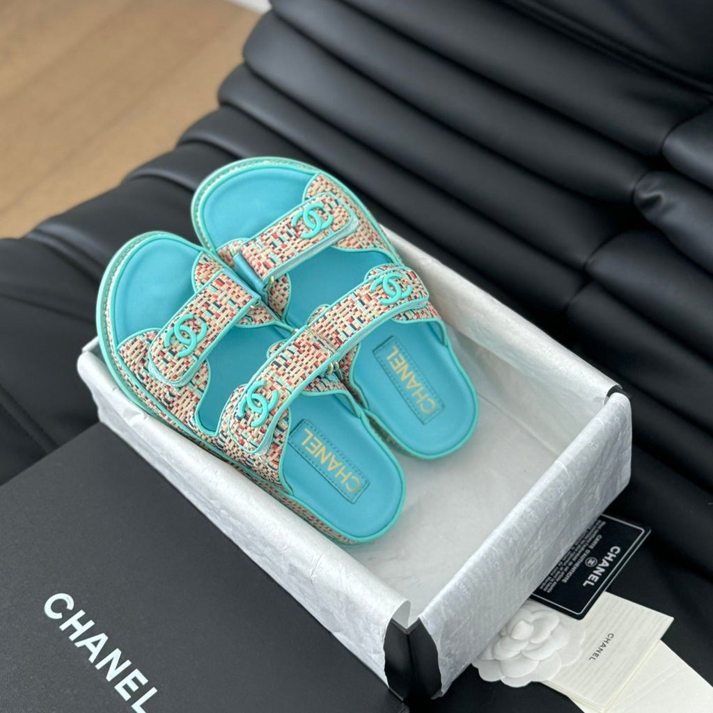 CHANEL Mule Sandals Sheepskin  Azure Blue