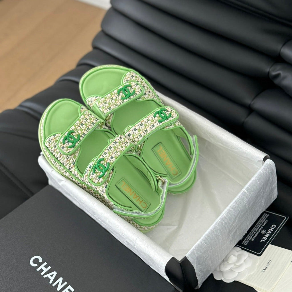 CHANEL Dad Sandals Sheepskin Light Green