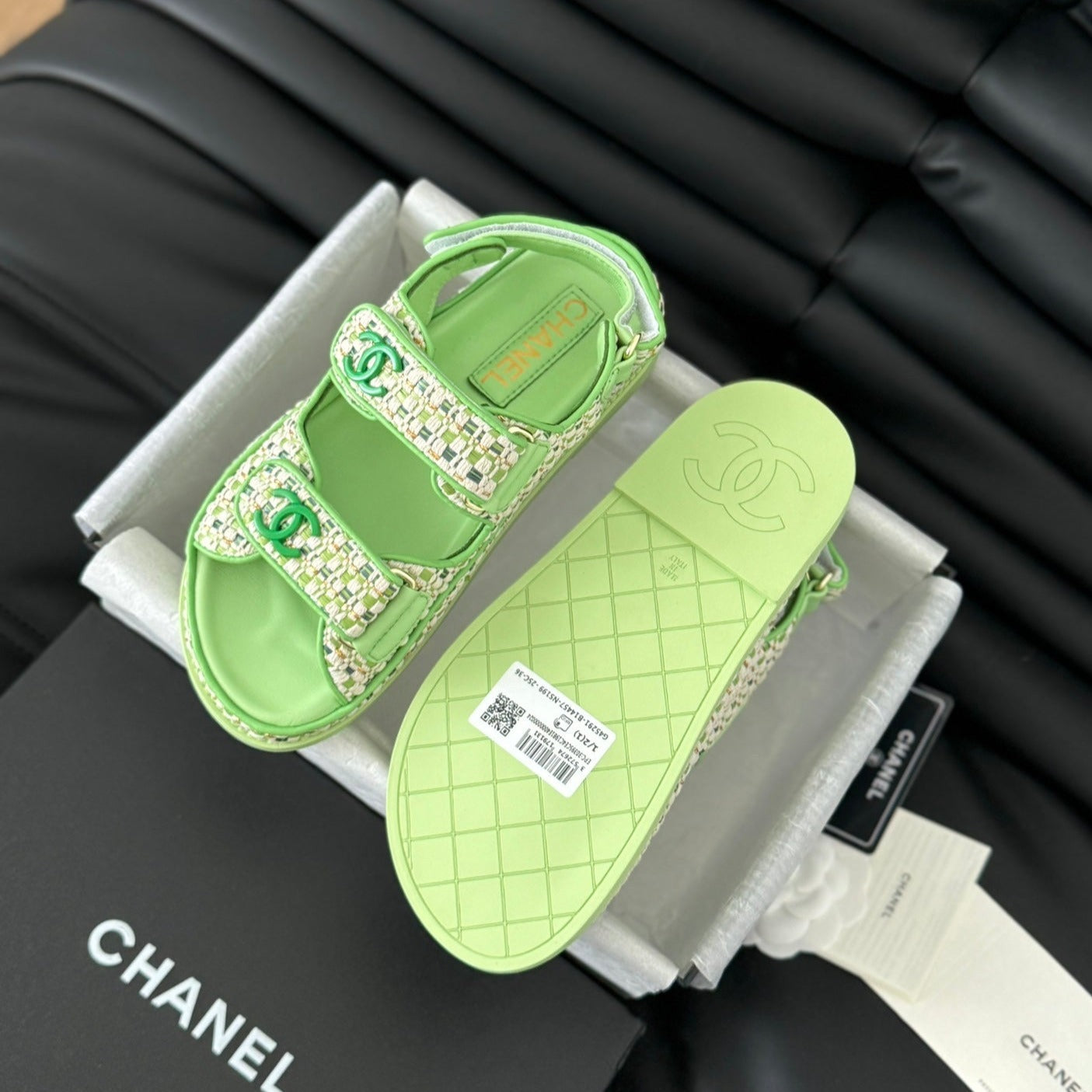 CHANEL Dad Sandals Sheepskin Light Green
