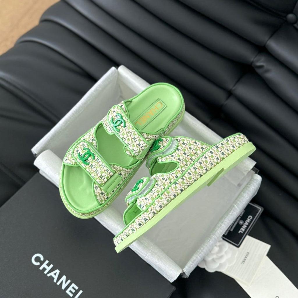 CHANEL Mule Sandals Sheepskin  Light Green