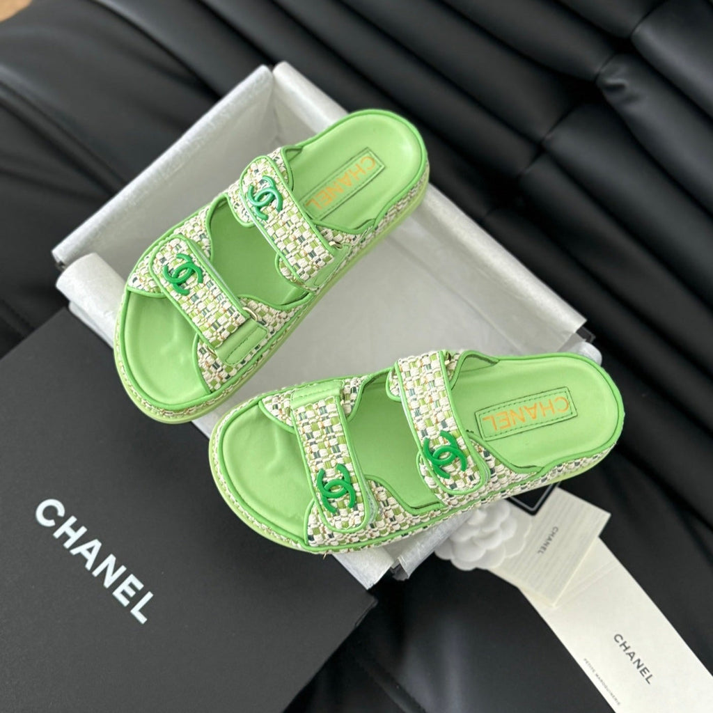 CHANEL Mule Sandals Sheepskin  Light Green