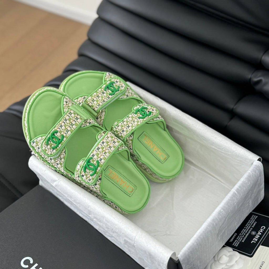 CHANEL Mule Sandals Sheepskin  Light Green