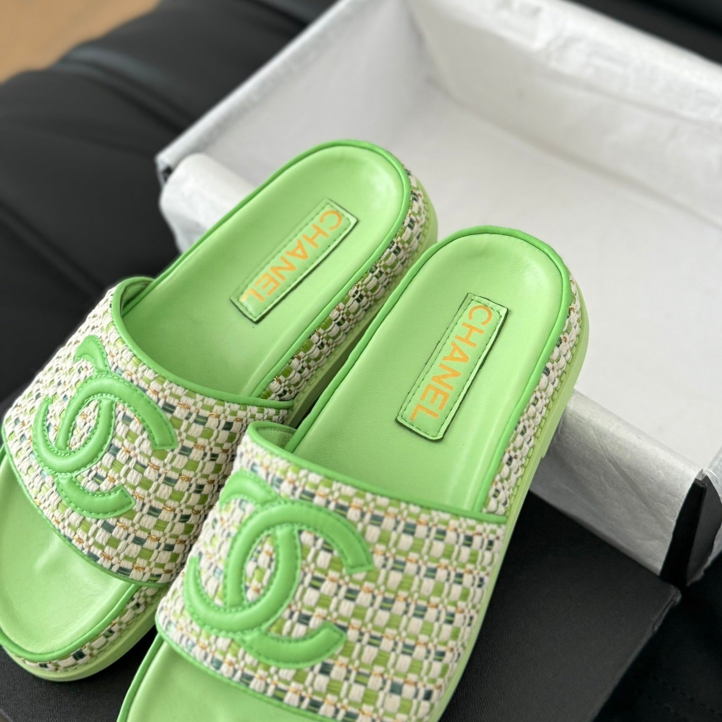 CHANEL Slippers  Sheepskin Light Green