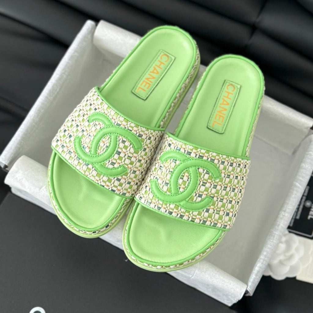 CHANEL Slippers  Sheepskin Light Green