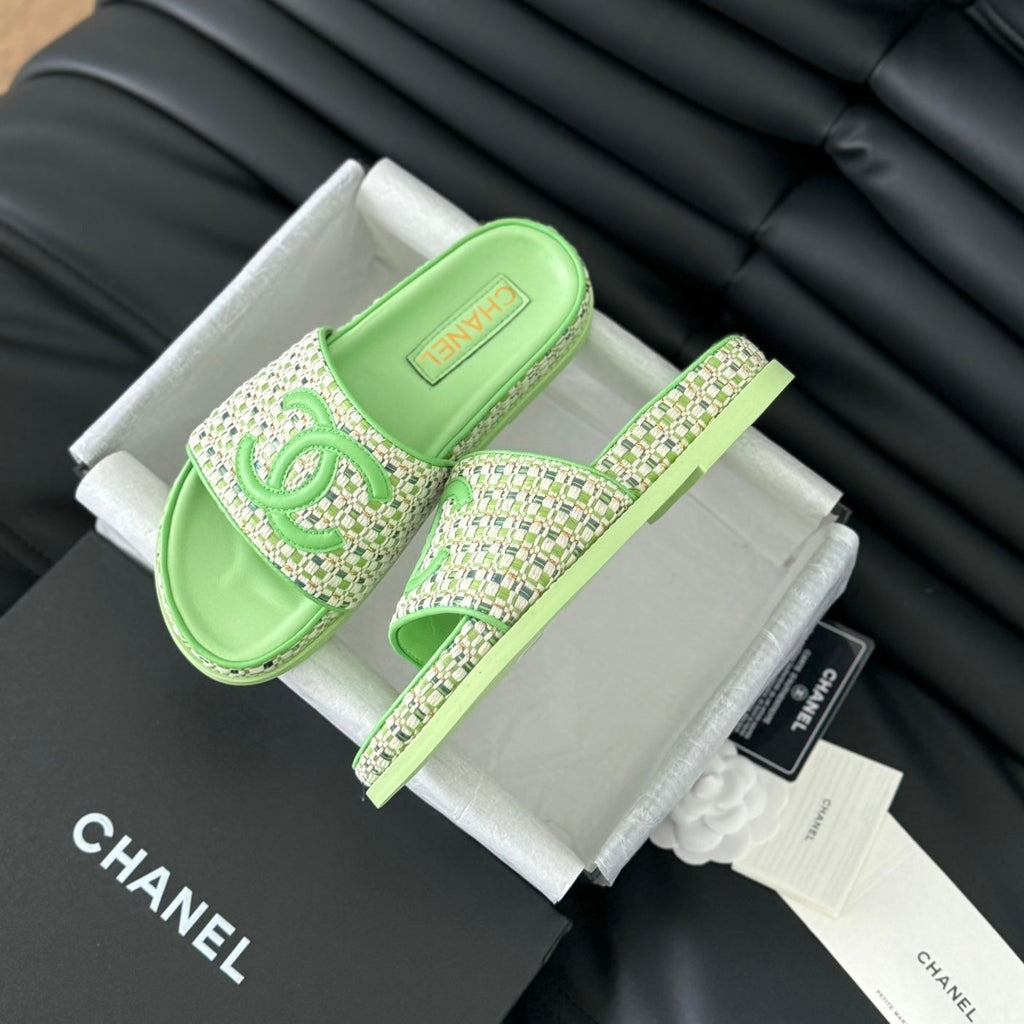CHANEL Slippers  Sheepskin Light Green