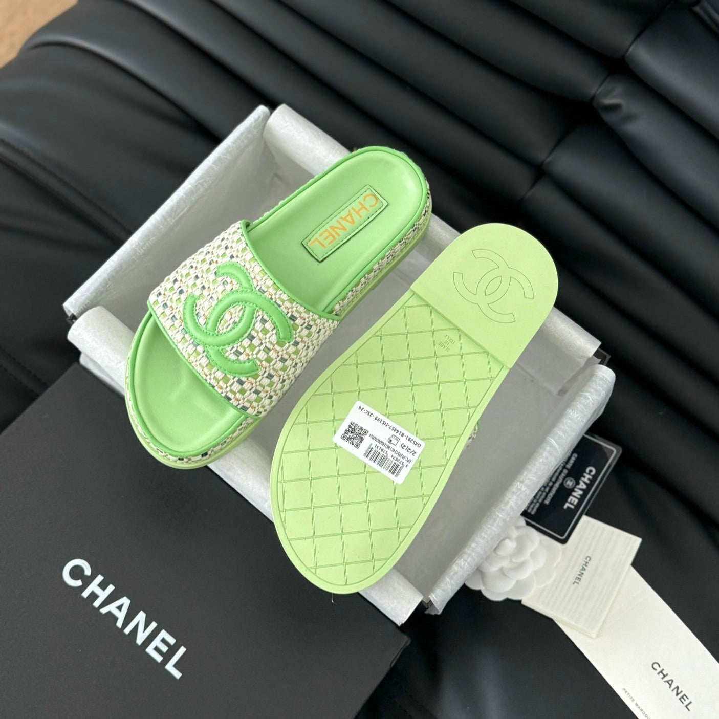 CHANEL Slippers  Sheepskin Light Green