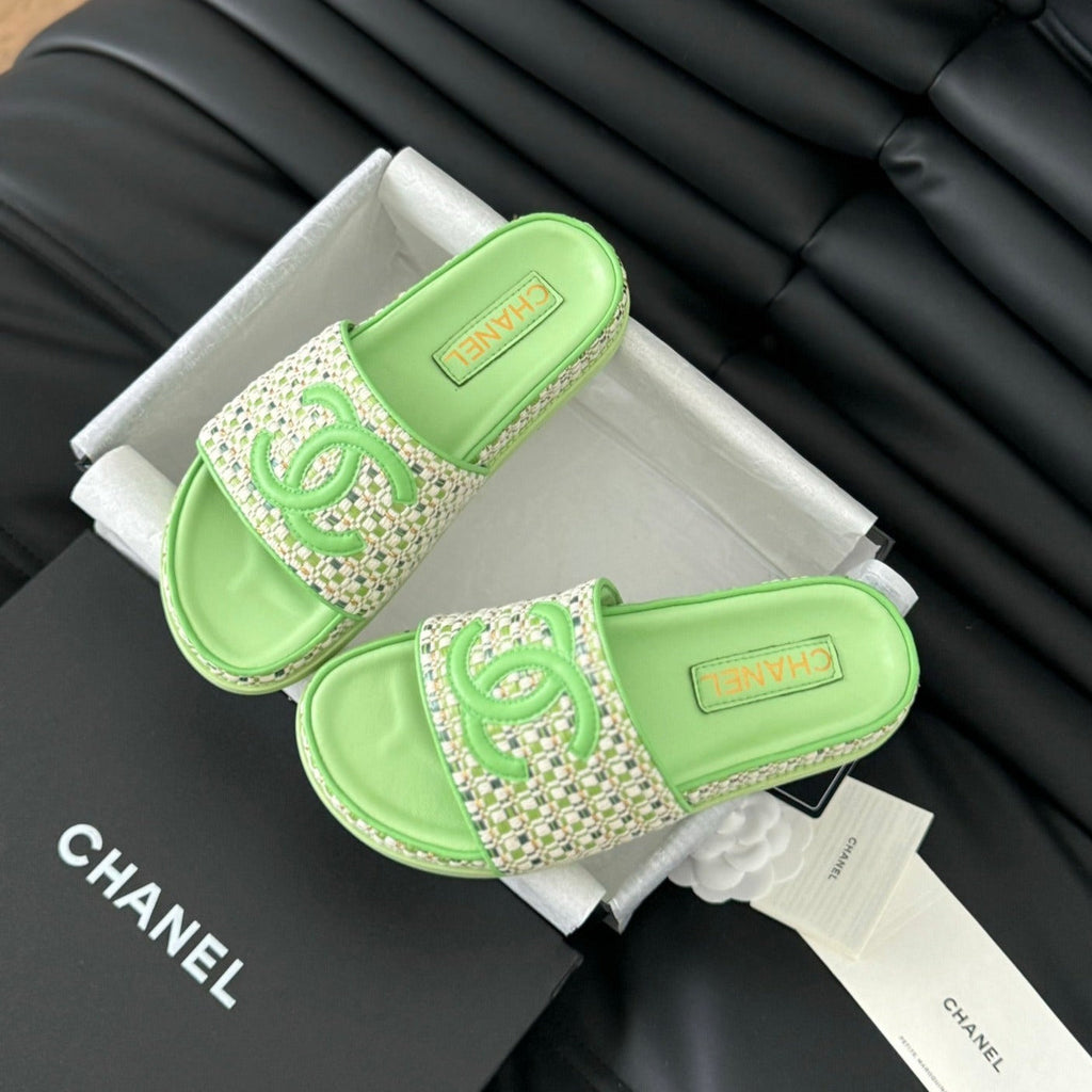 CHANEL Slippers  Sheepskin Light Green