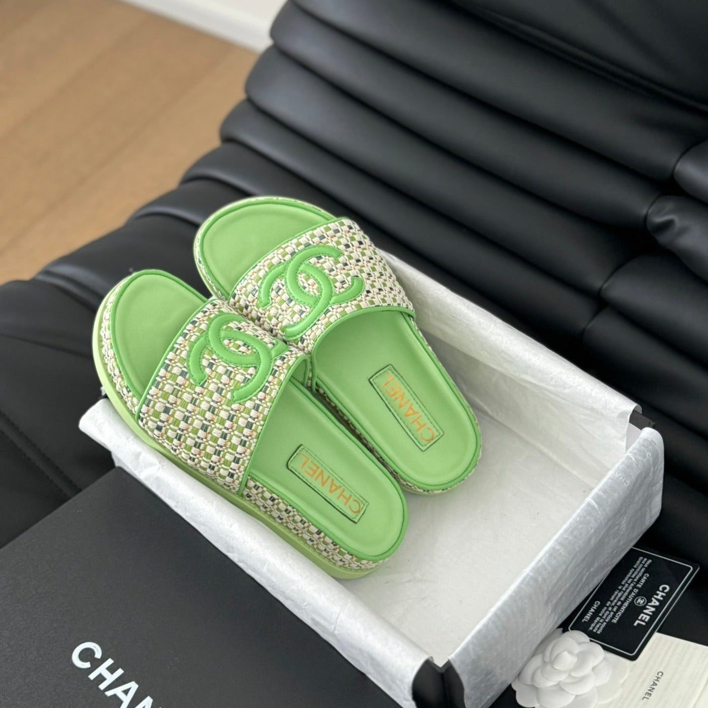 CHANEL Slippers  Sheepskin Light Green