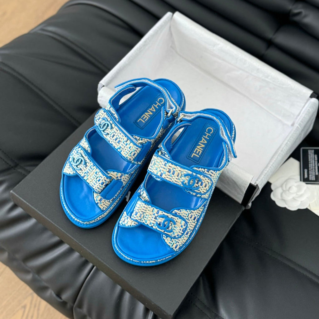 CHANEL Dad Sandals Sheepskin  Cobalt Blue