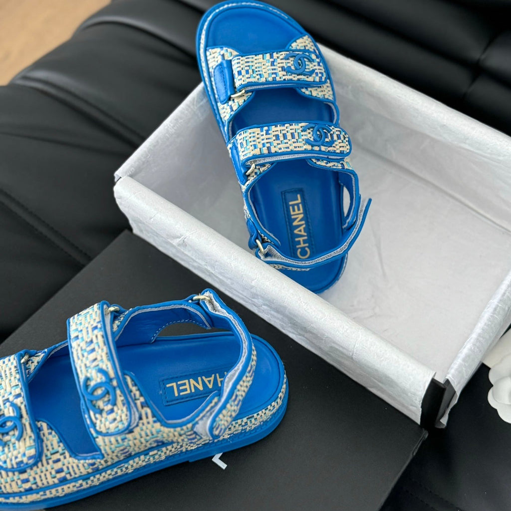 CHANEL Dad Sandals Sheepskin  Cobalt Blue