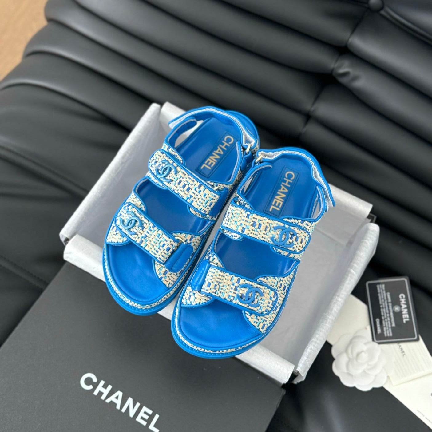 CHANEL Dad Sandals Sheepskin  Cobalt Blue