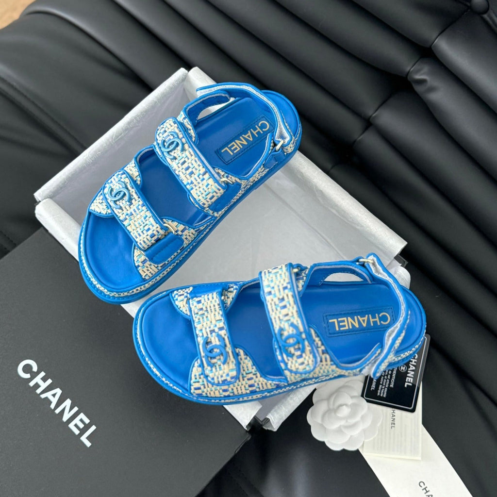 CHANEL Dad Sandals Sheepskin  Cobalt Blue