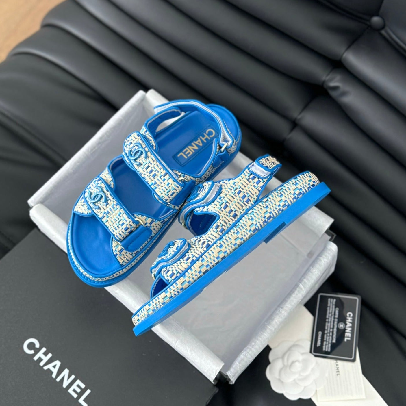 CHANEL Dad Sandals Sheepskin  Cobalt Blue