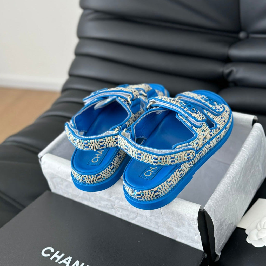 CHANEL Dad Sandals Sheepskin  Cobalt Blue