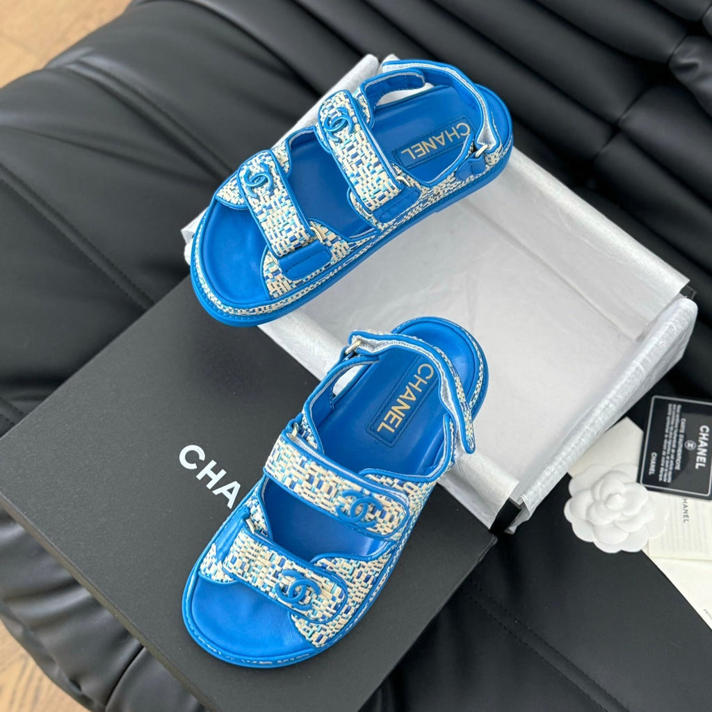 CHANEL Dad Sandals Sheepskin  Cobalt Blue