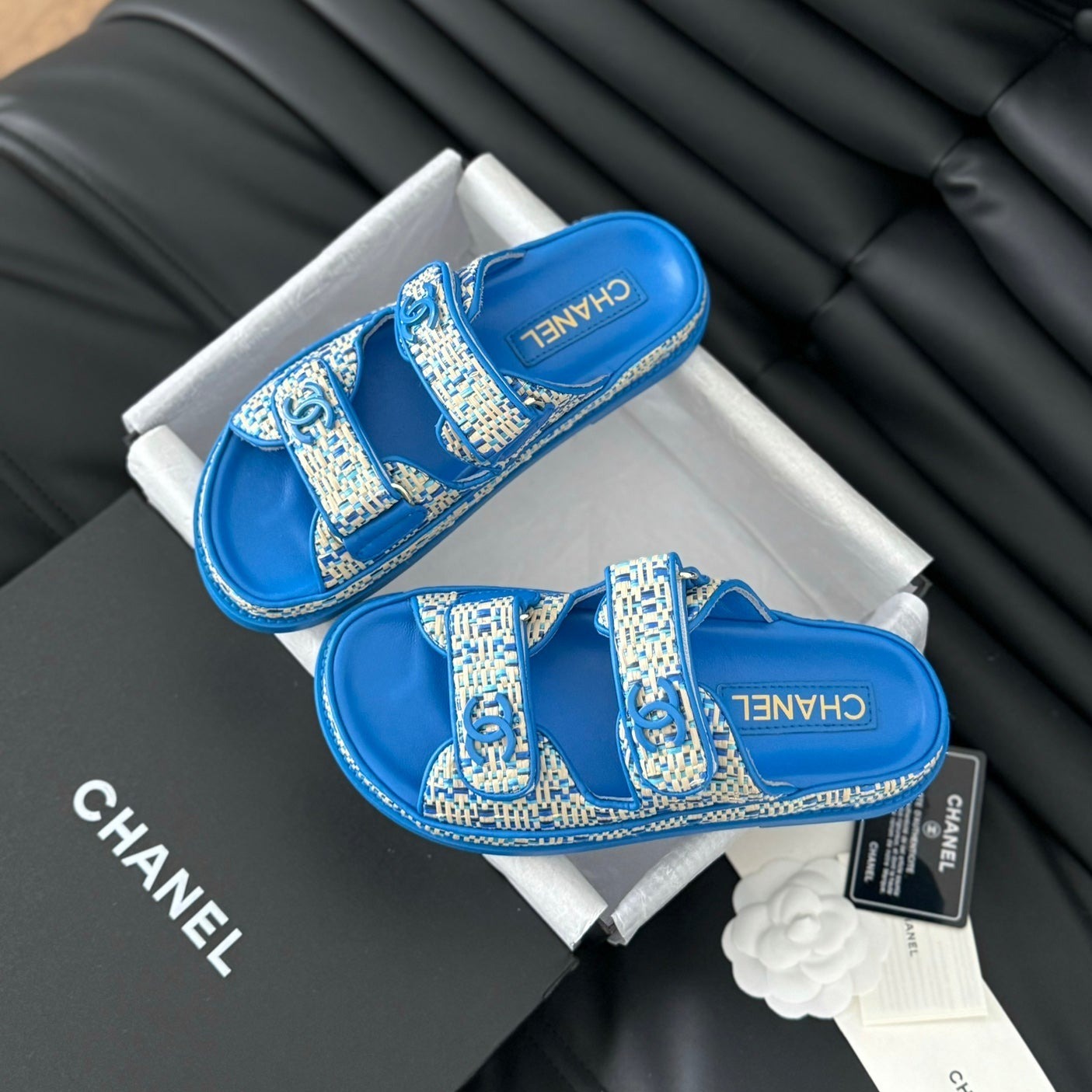 CHANEL Mule Sandanls Sheepskin Cobalt Blue