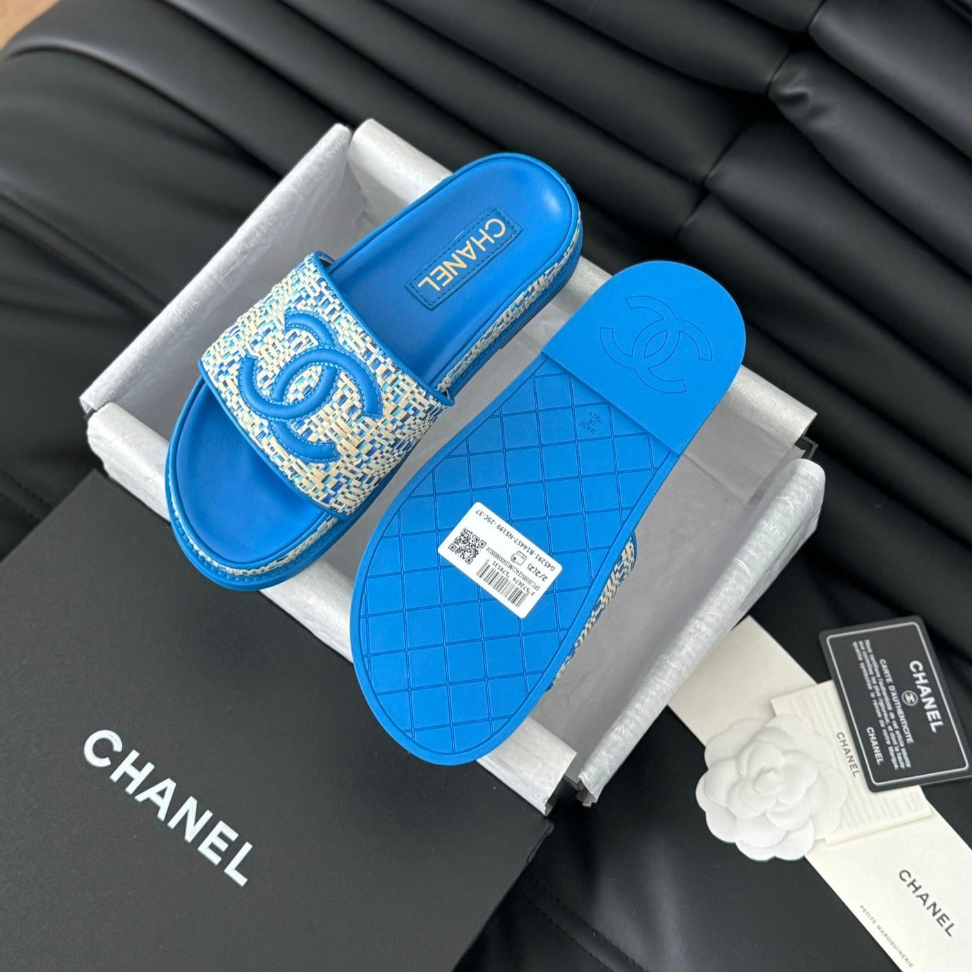 CHANEL Slippers Sheepskin Cobalt Blue