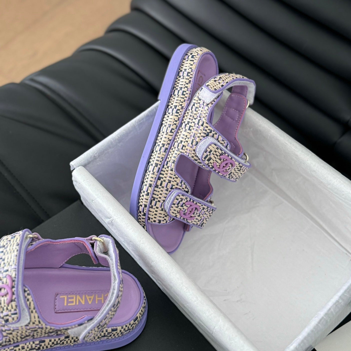 CHANEL Dad Sandals Sheepskin  Heather Purple