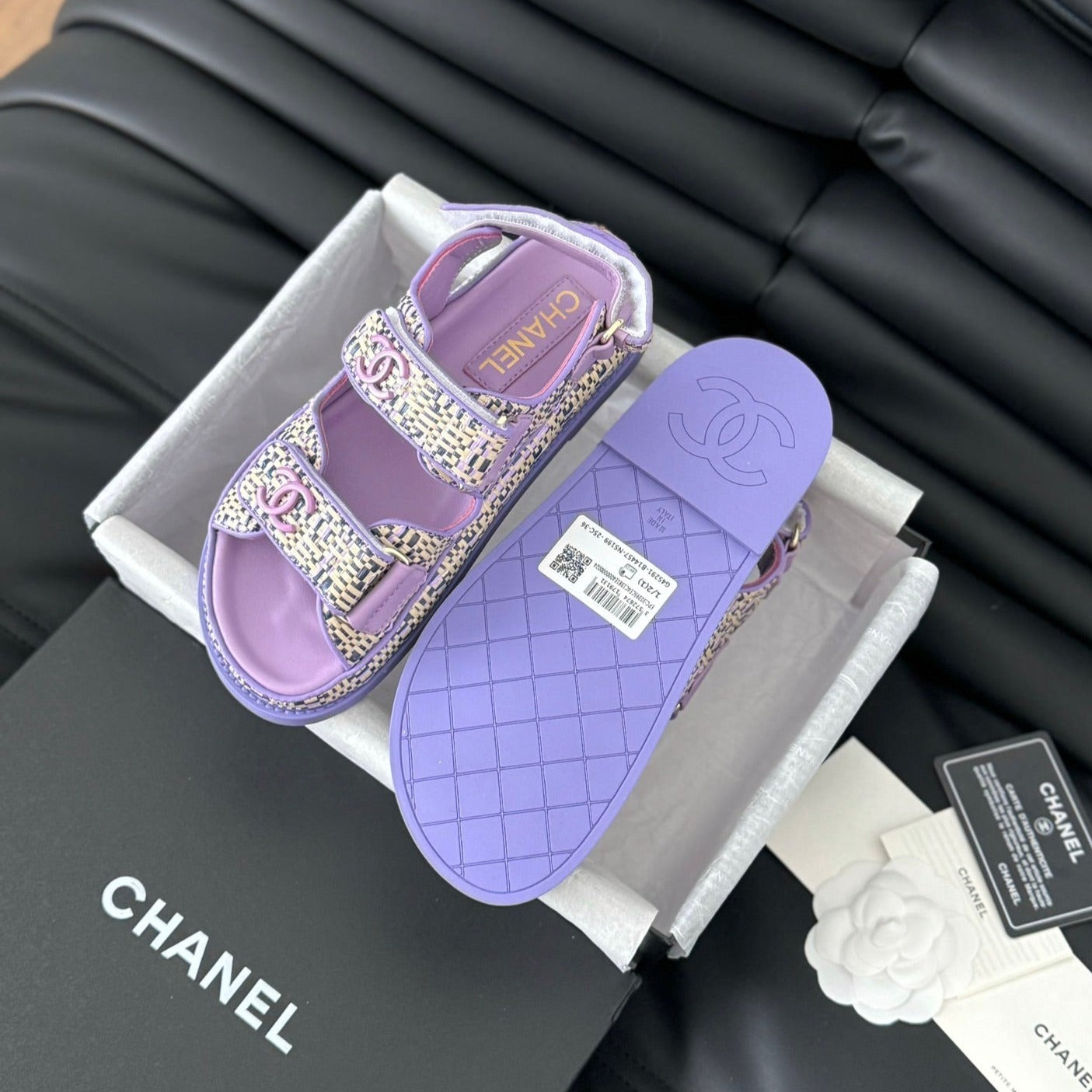 CHANEL Dad Sandals Sheepskin  Heather Purple