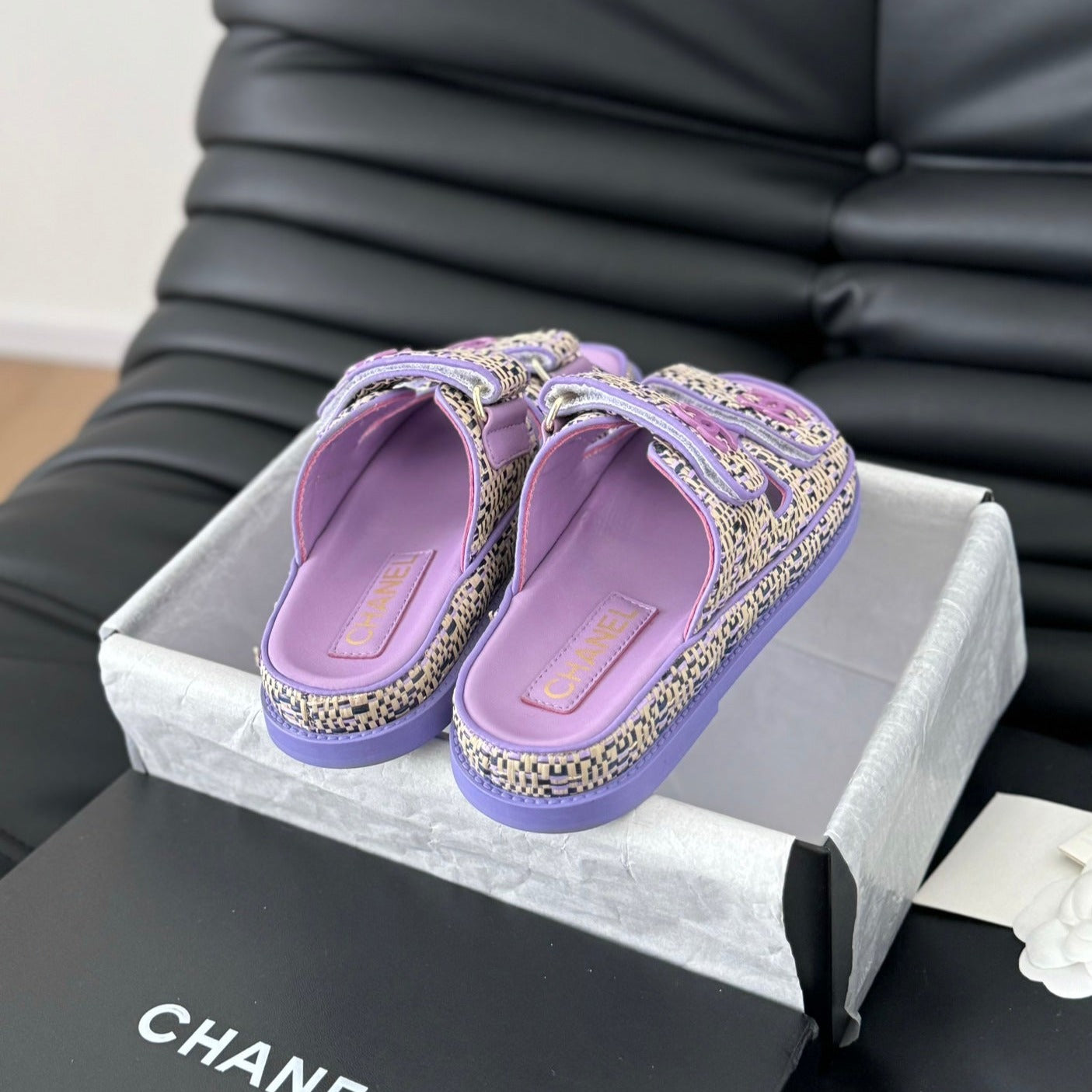 CHANEL Mule Sanndals Sheepskin  Heather Purple