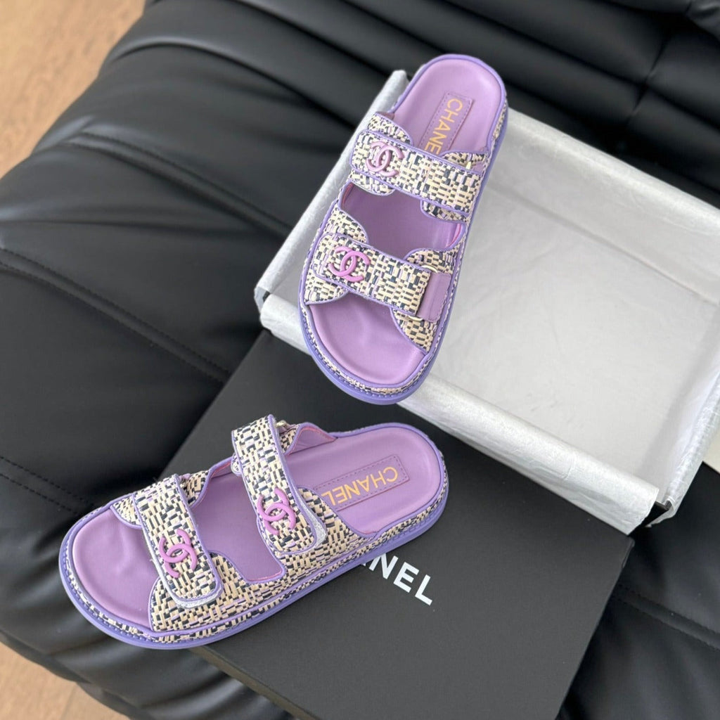 CHANEL Mule Sanndals Sheepskin  Heather Purple