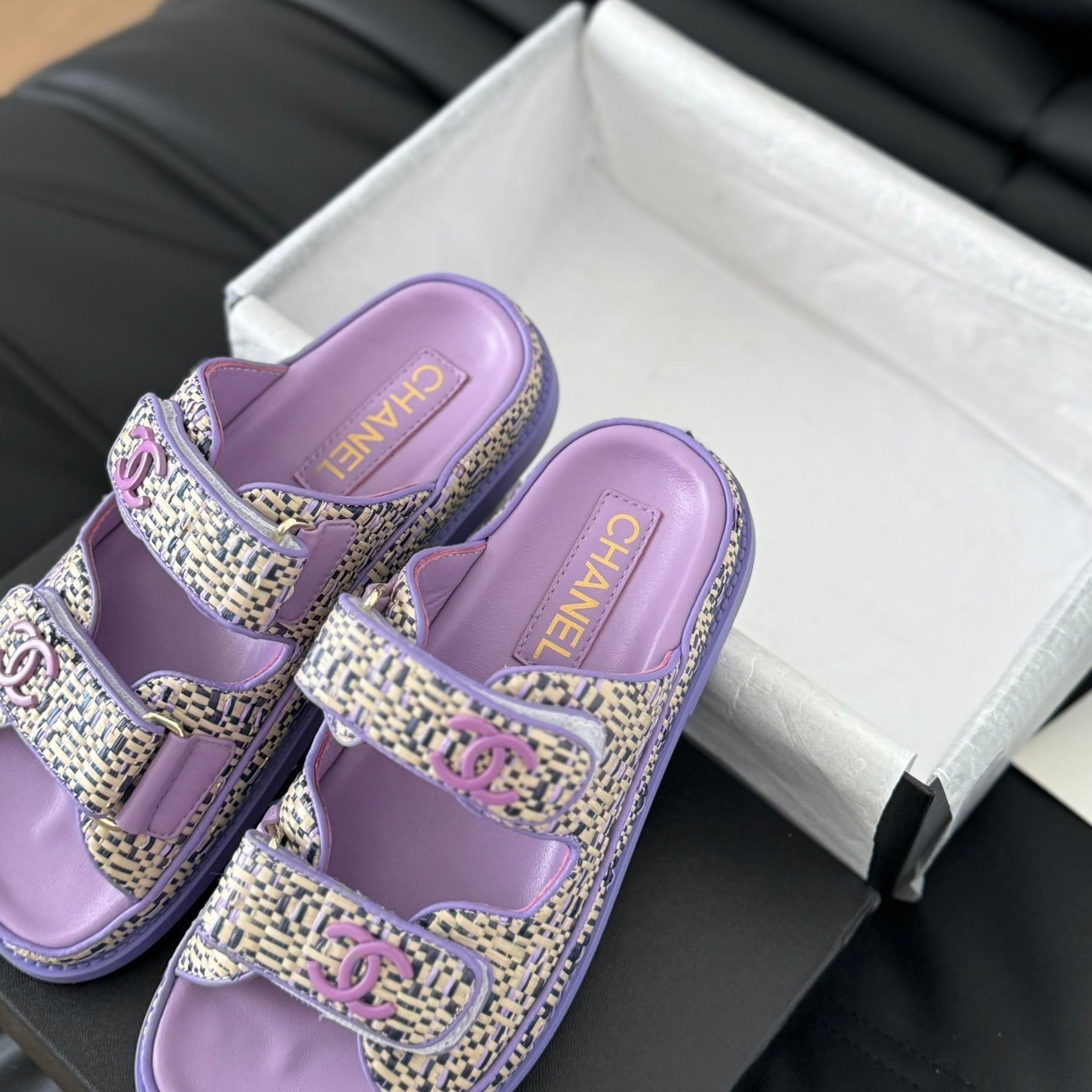 CHANEL Mule Sanndals Sheepskin  Heather Purple