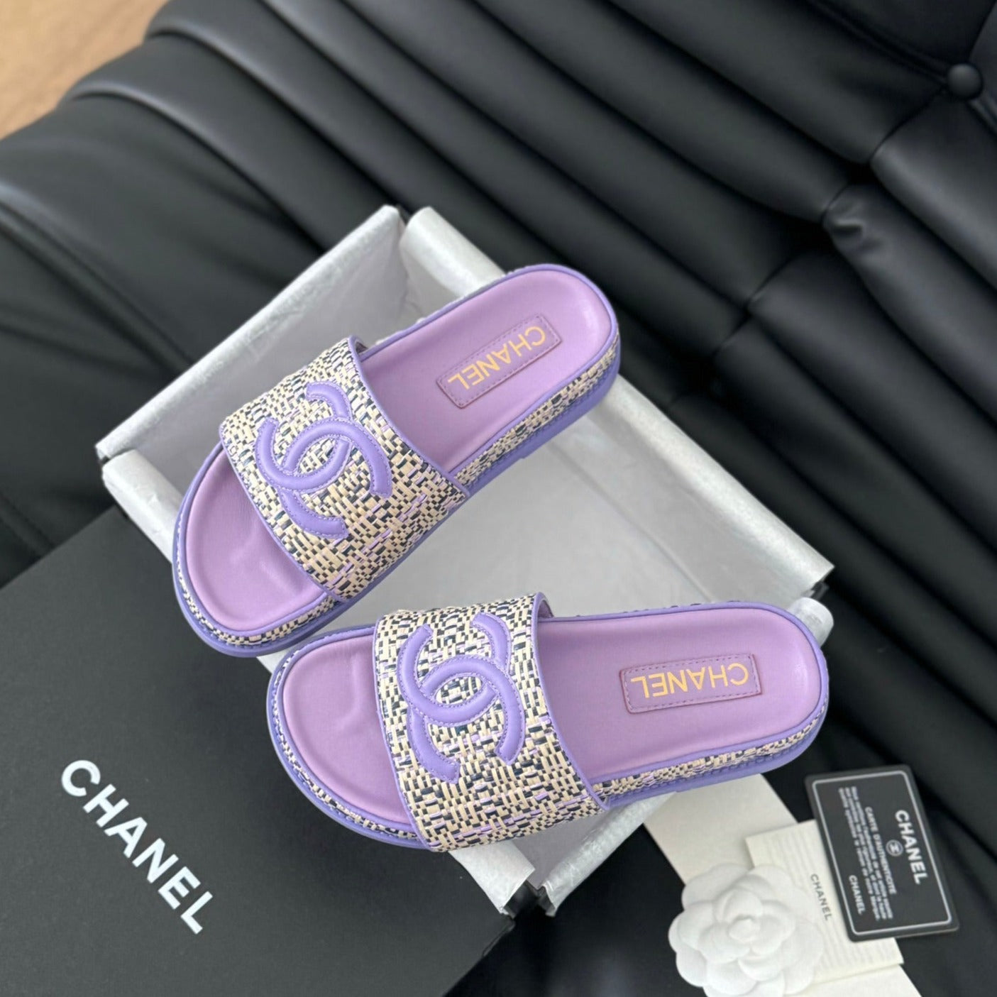 CHANEL Slippers Sheepskin  Heather Purple
