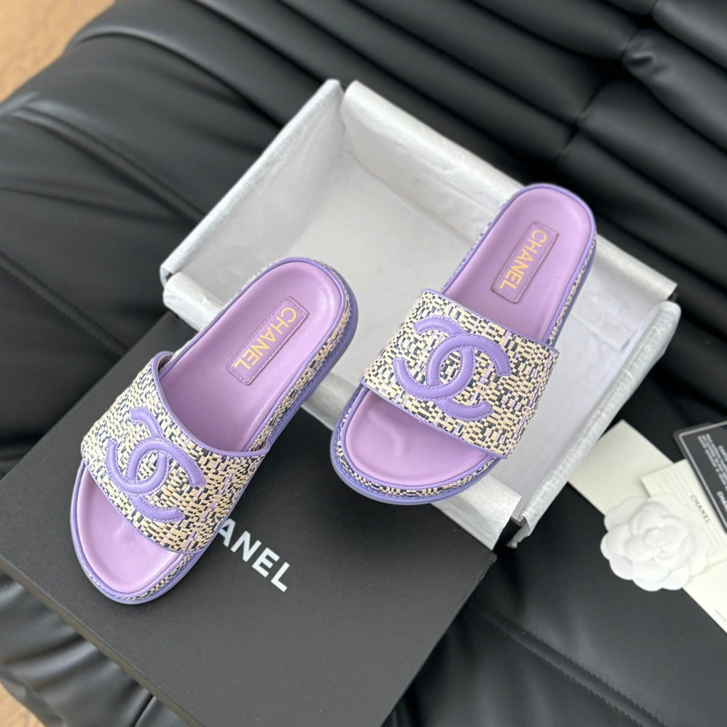 CHANEL Slippers Sheepskin  Heather Purple