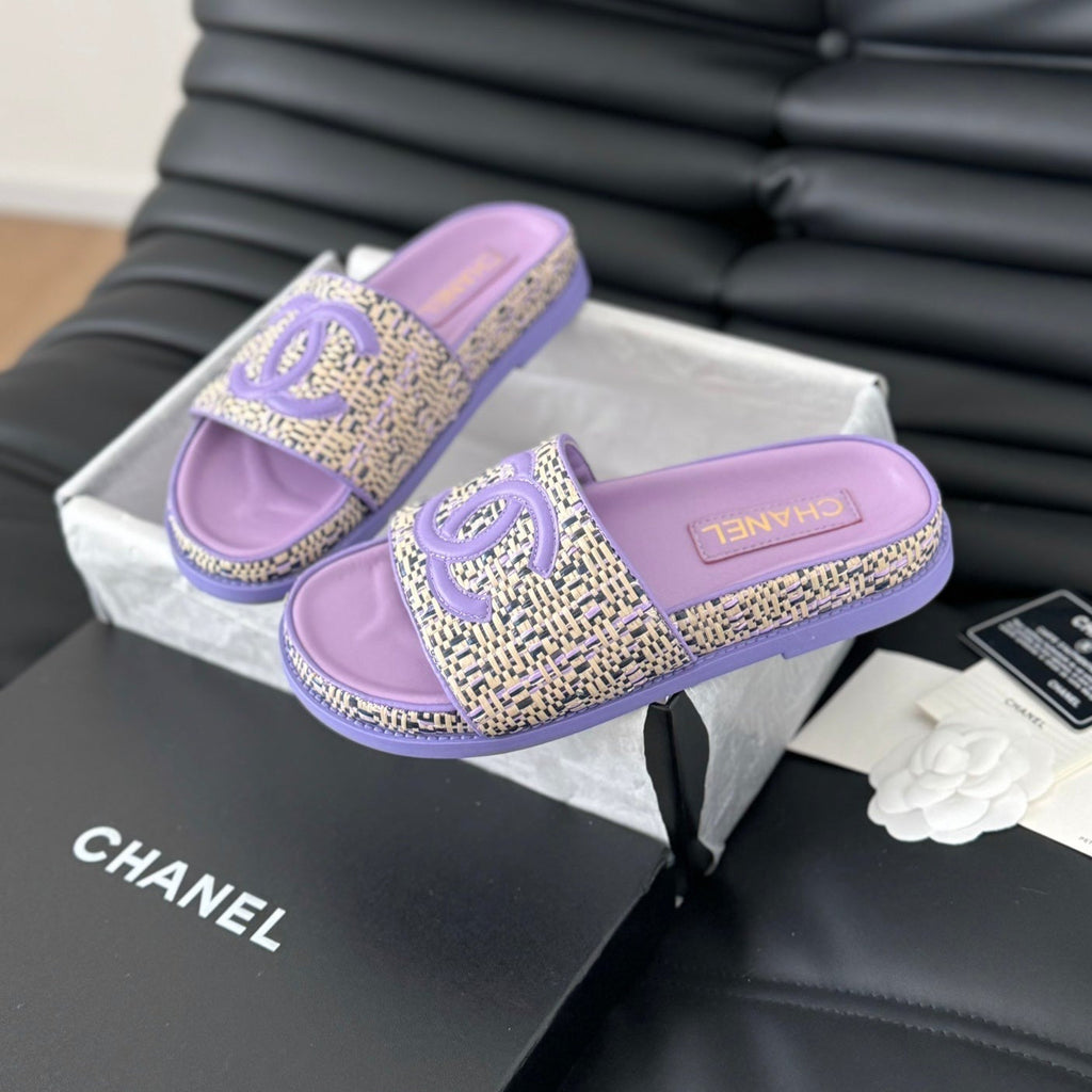 CHANEL Slippers Sheepskin  Heather Purple