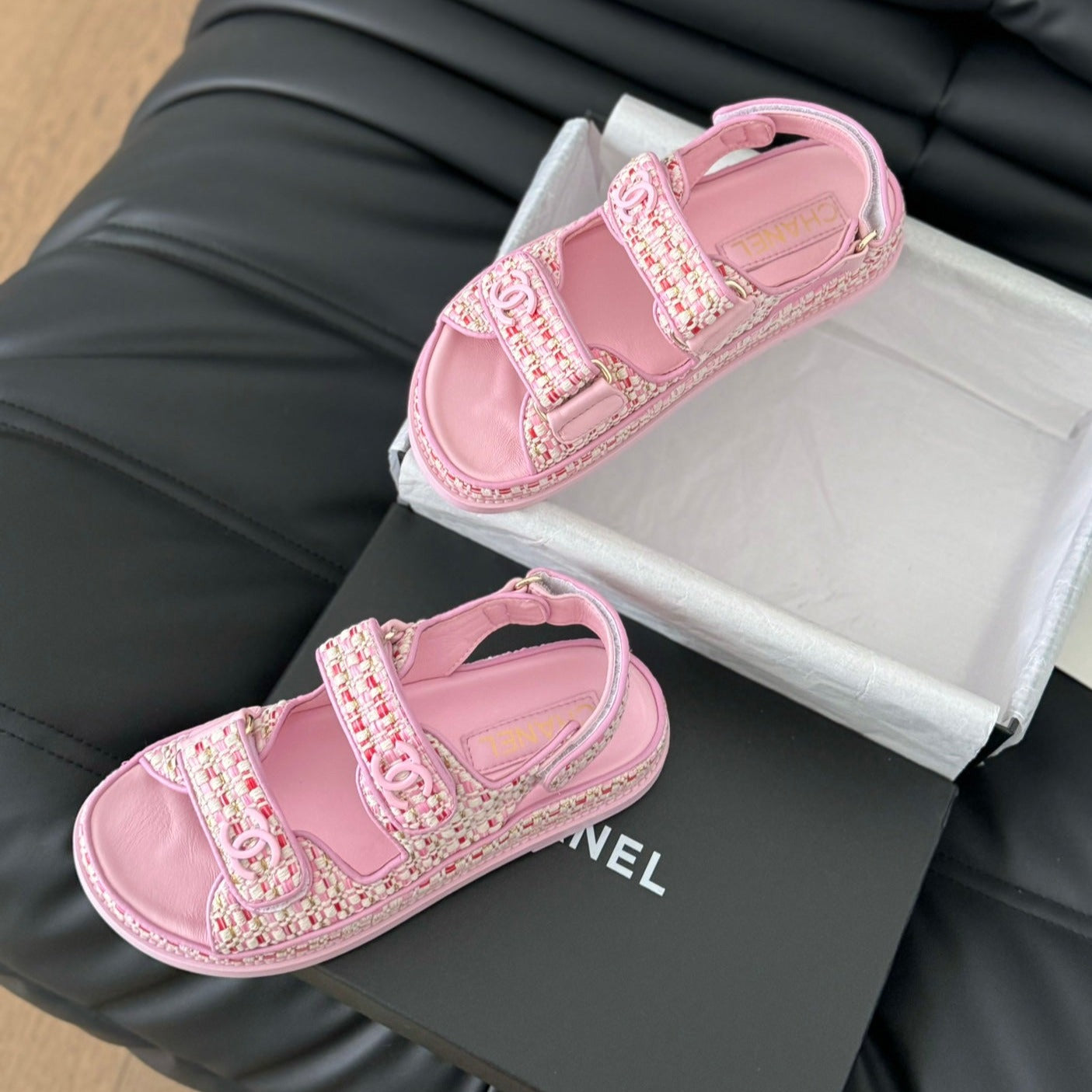 CHANEL Dad Sandals Sheepskin Light Pink