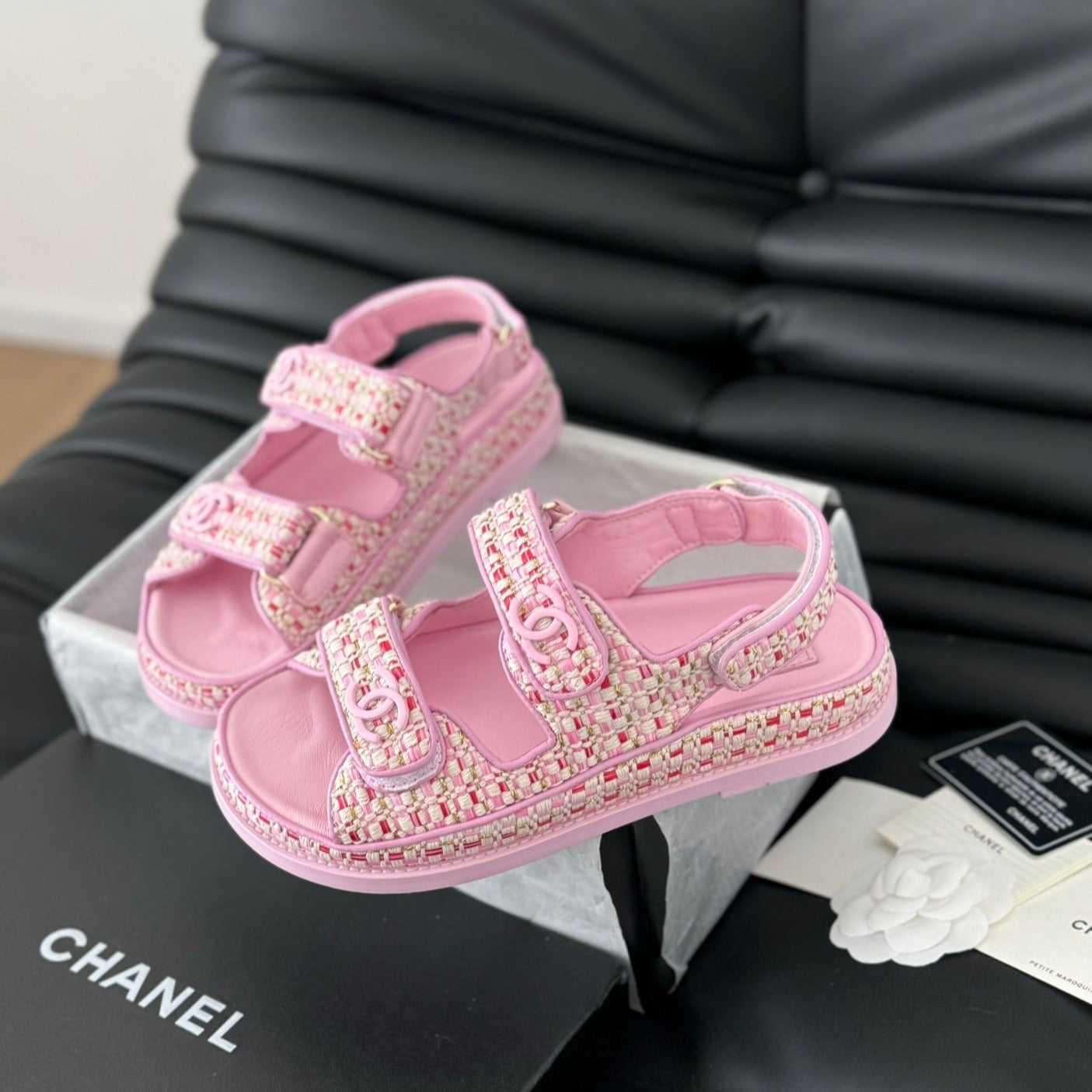 CHANEL Dad Sandals Sheepskin Light Pink