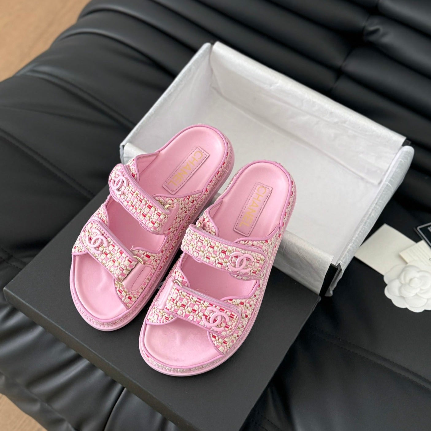 CHANEL Mule Sandals Sheepskin Light Pink
