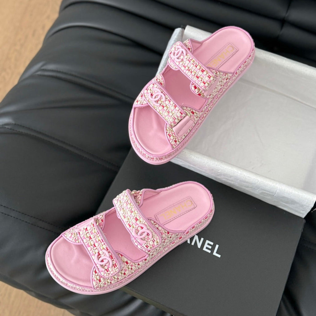CHANEL Mule Sandals Sheepskin Light Pink