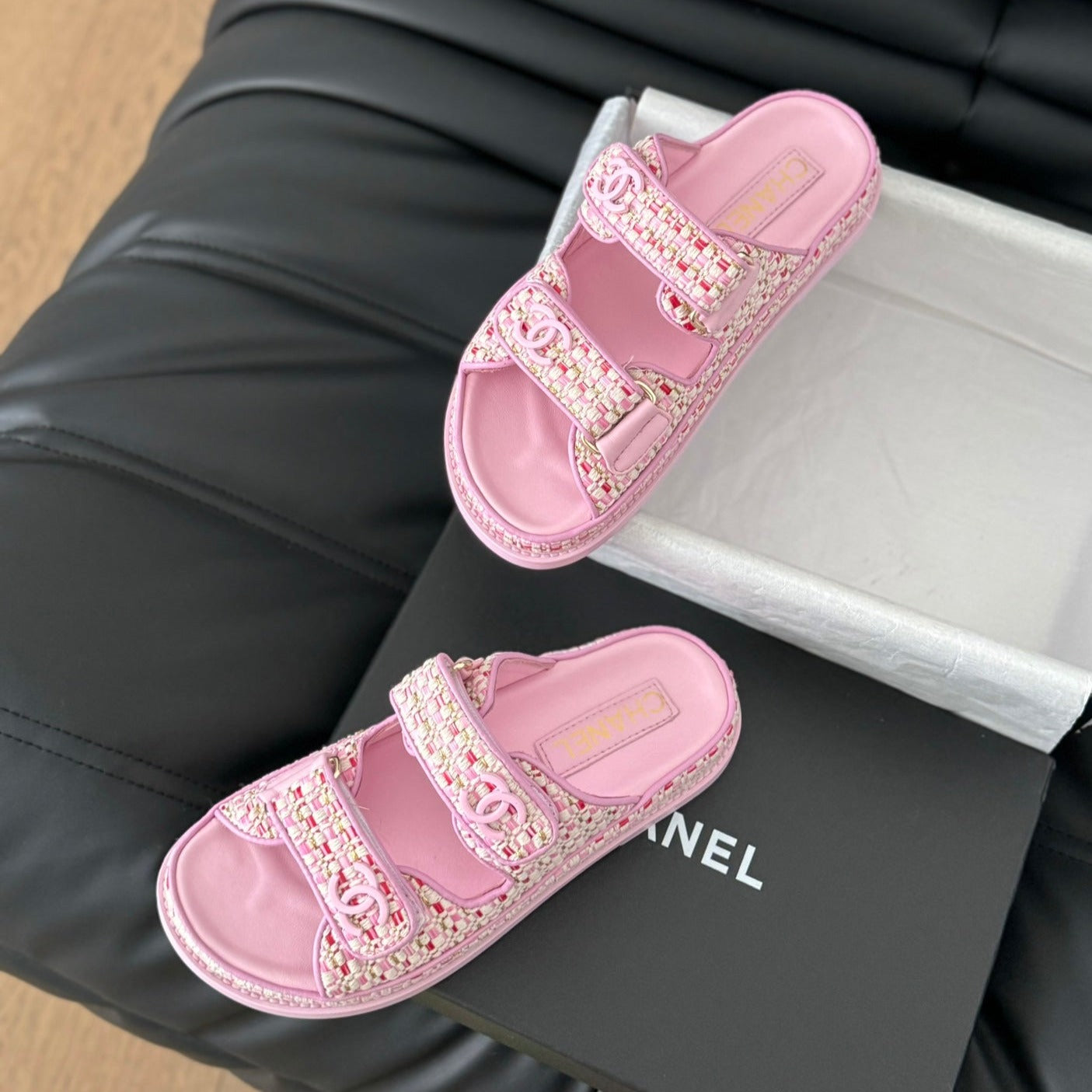 CHANEL Mule Sandals Sheepskin Light Pink