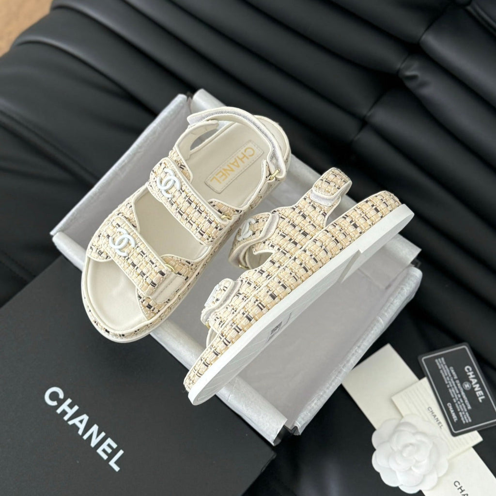 CHANEL Dad Sandals Sheepskin Beige Cream