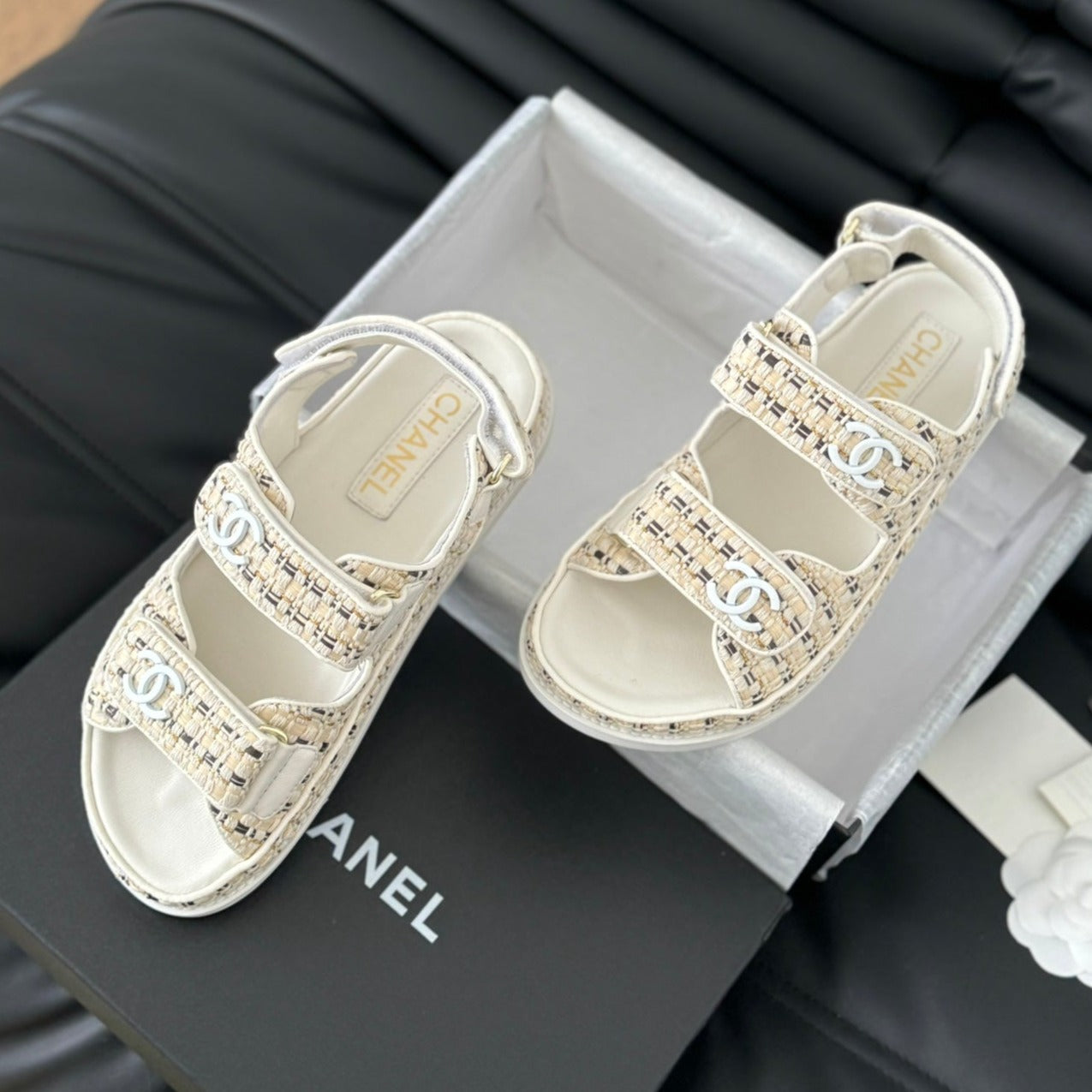 CHANEL Dad Sandals Sheepskin Beige Cream