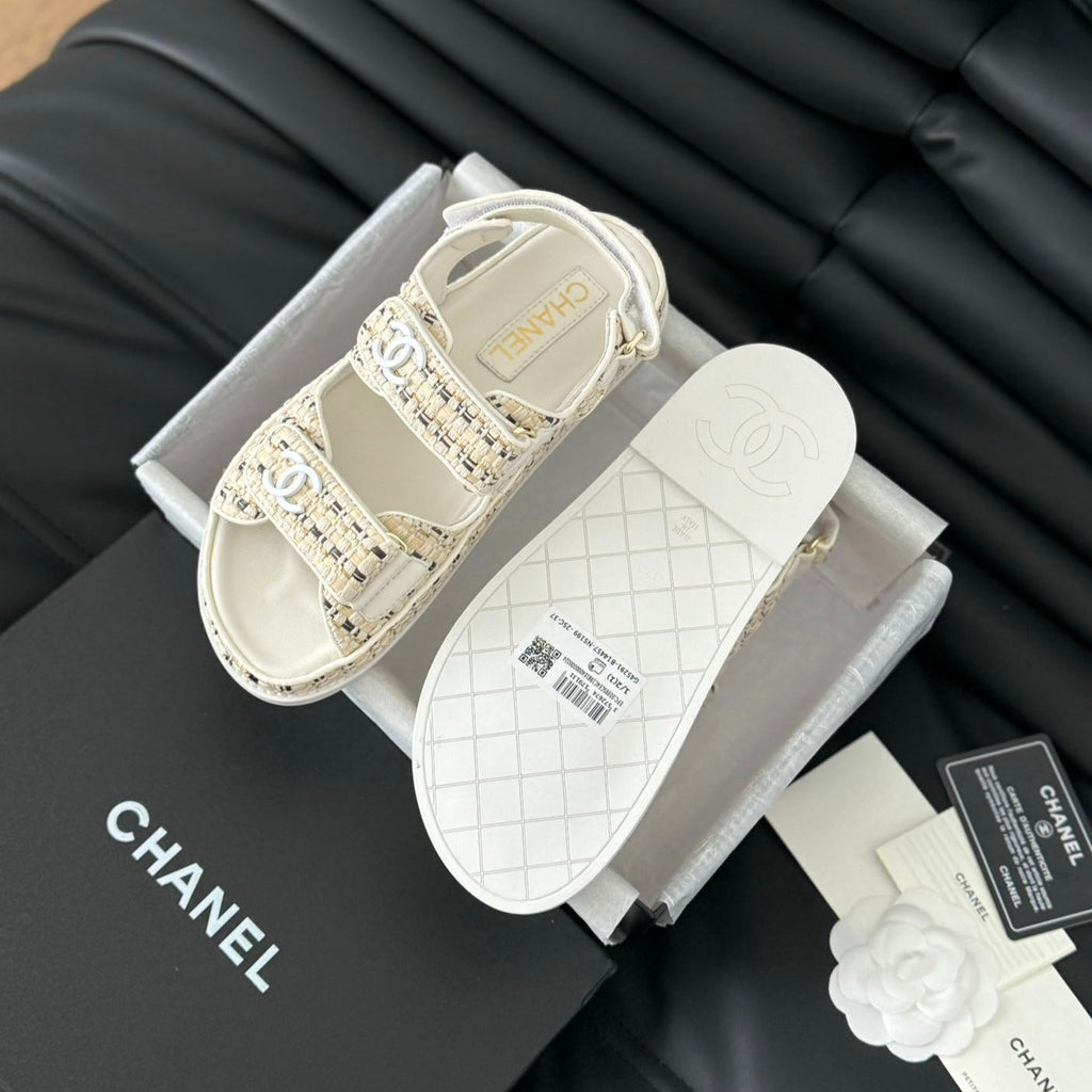 CHANEL Dad Sandals Sheepskin Beige Cream