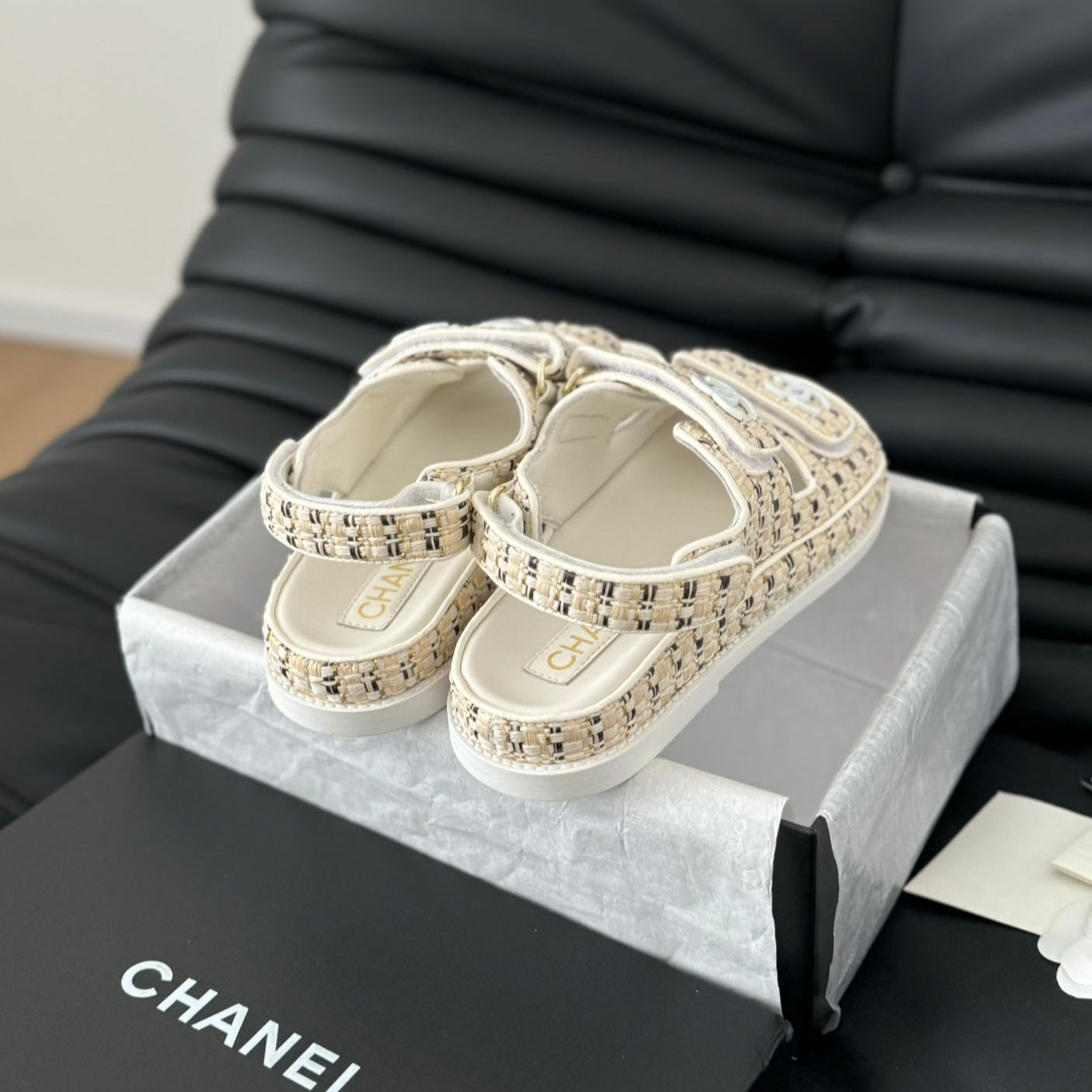 CHANEL Dad Sandals Sheepskin Beige Cream