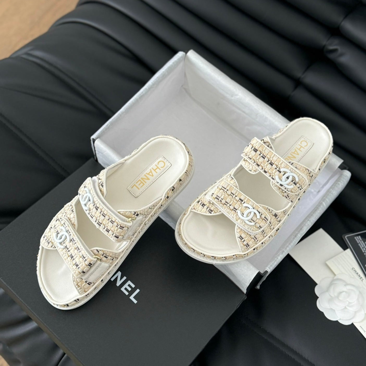 CHANEL Mule Sandals Sheepskin  Beige Cream