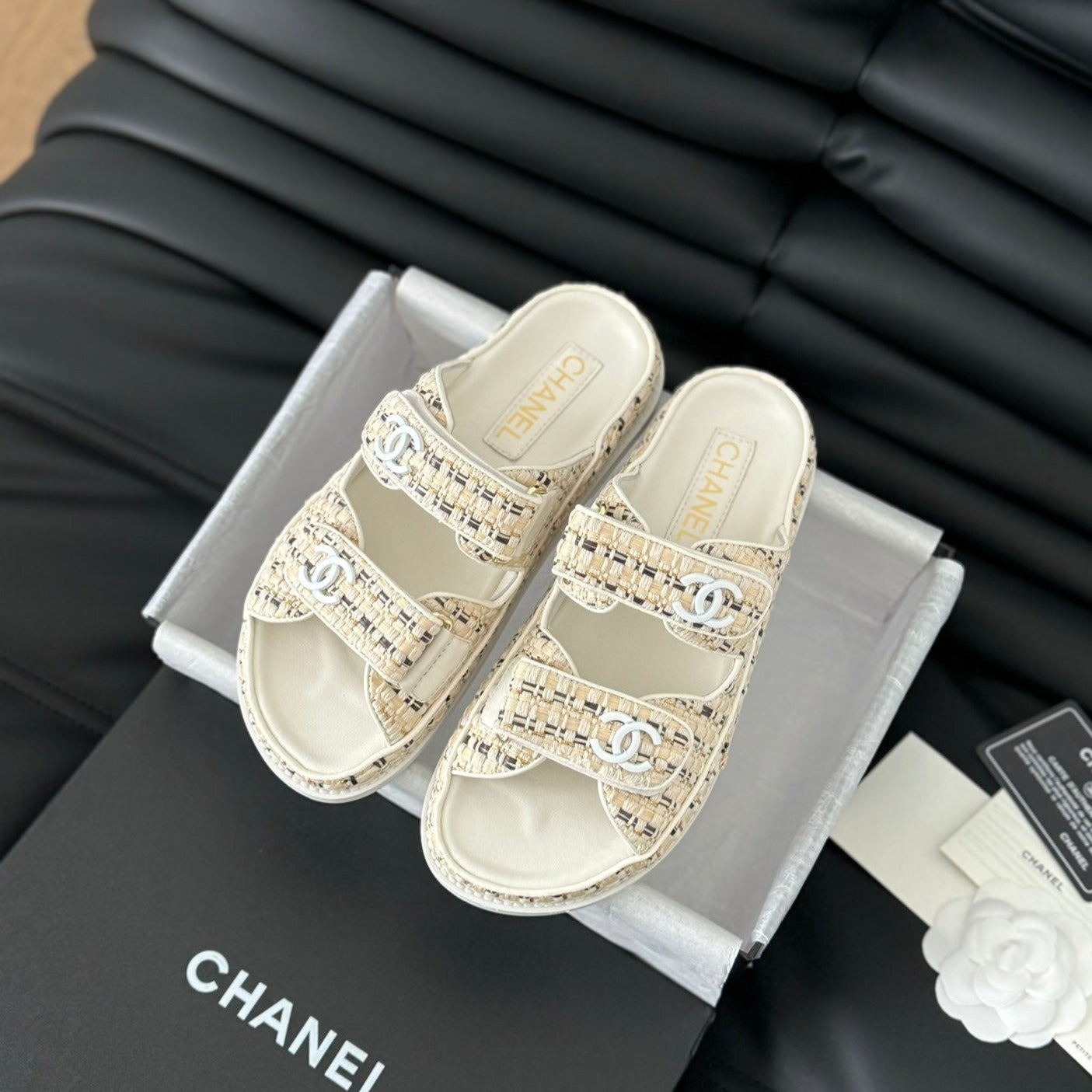 CHANEL Mule Sandals Sheepskin  Beige Cream
