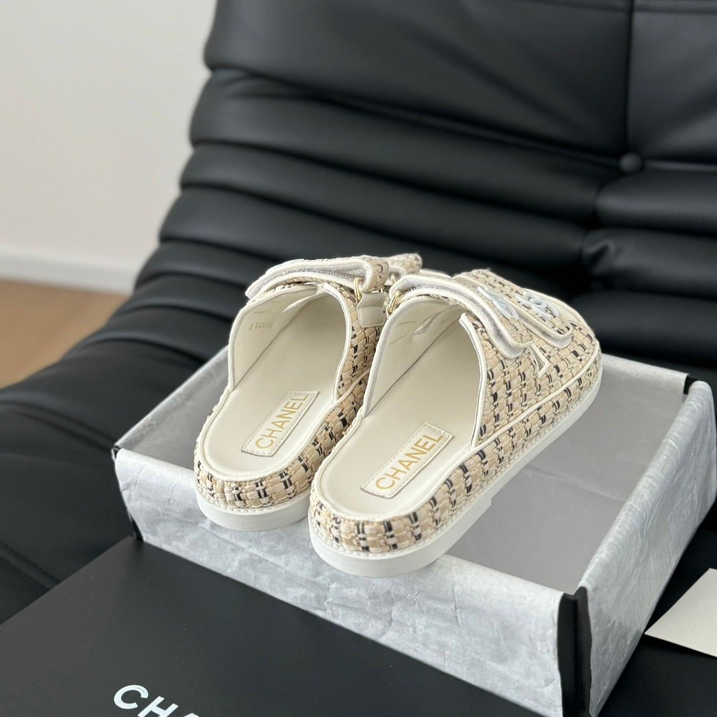 CHANEL Mule Sandals Sheepskin  Beige Cream