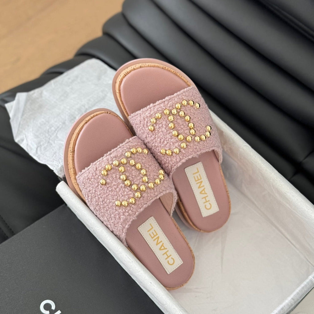CHANEL Slippers Platform Lambskin Turkish Rose