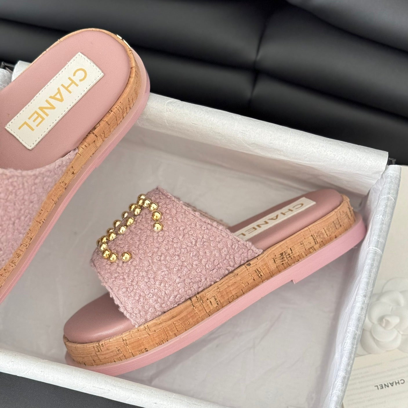 CHANEL Slippers Platform Lambskin Turkish Rose